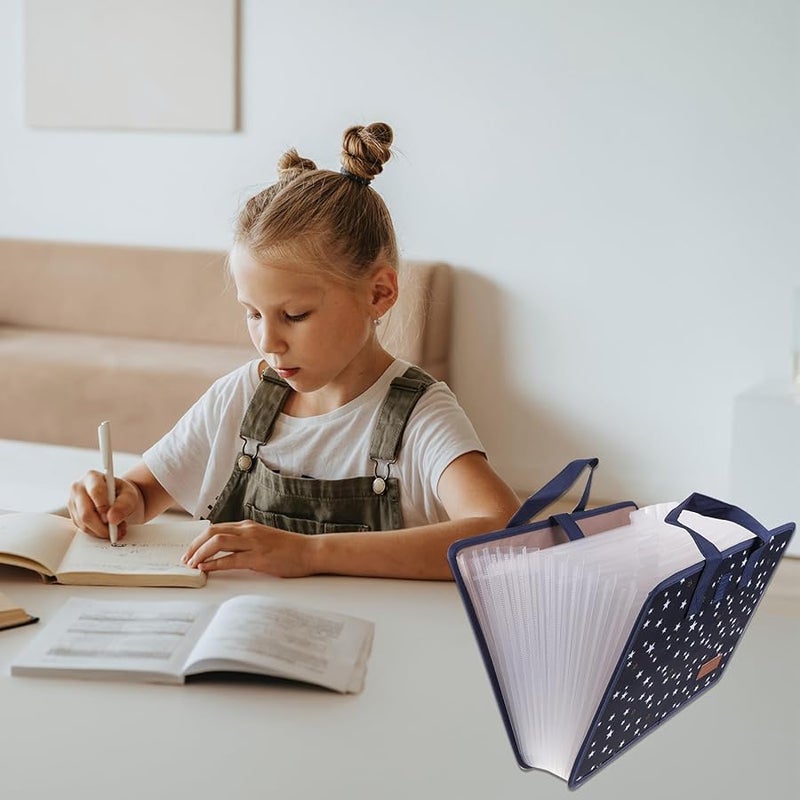 HANABASS Oxford Cloth Expanding File Folder A4 Document Storage Bag Organizer Multi Pocket Holder Star Pattern - Image 3